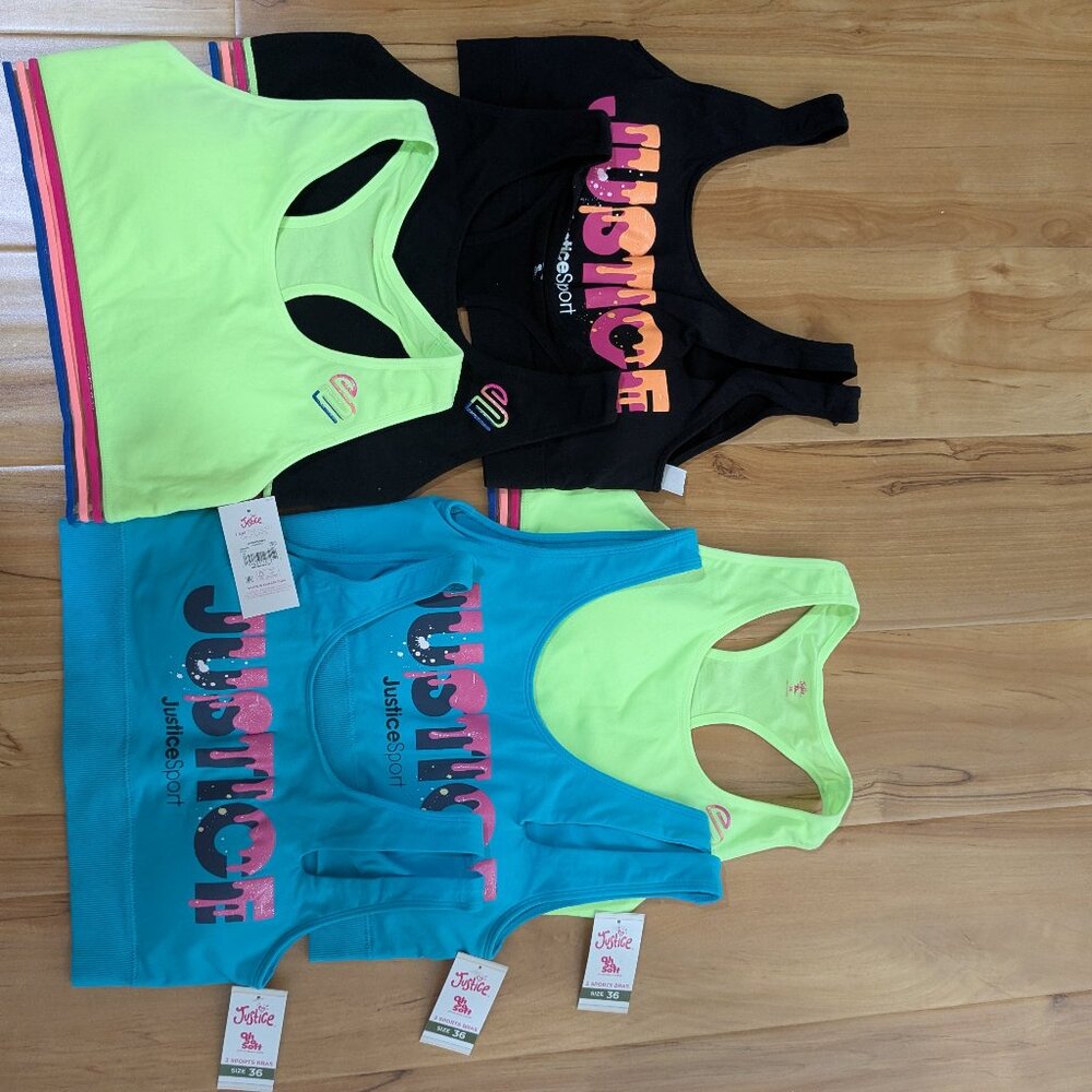 New with Tags: Justice Sport Girls' Racerback Sports Bra 6 Bras - Size 36